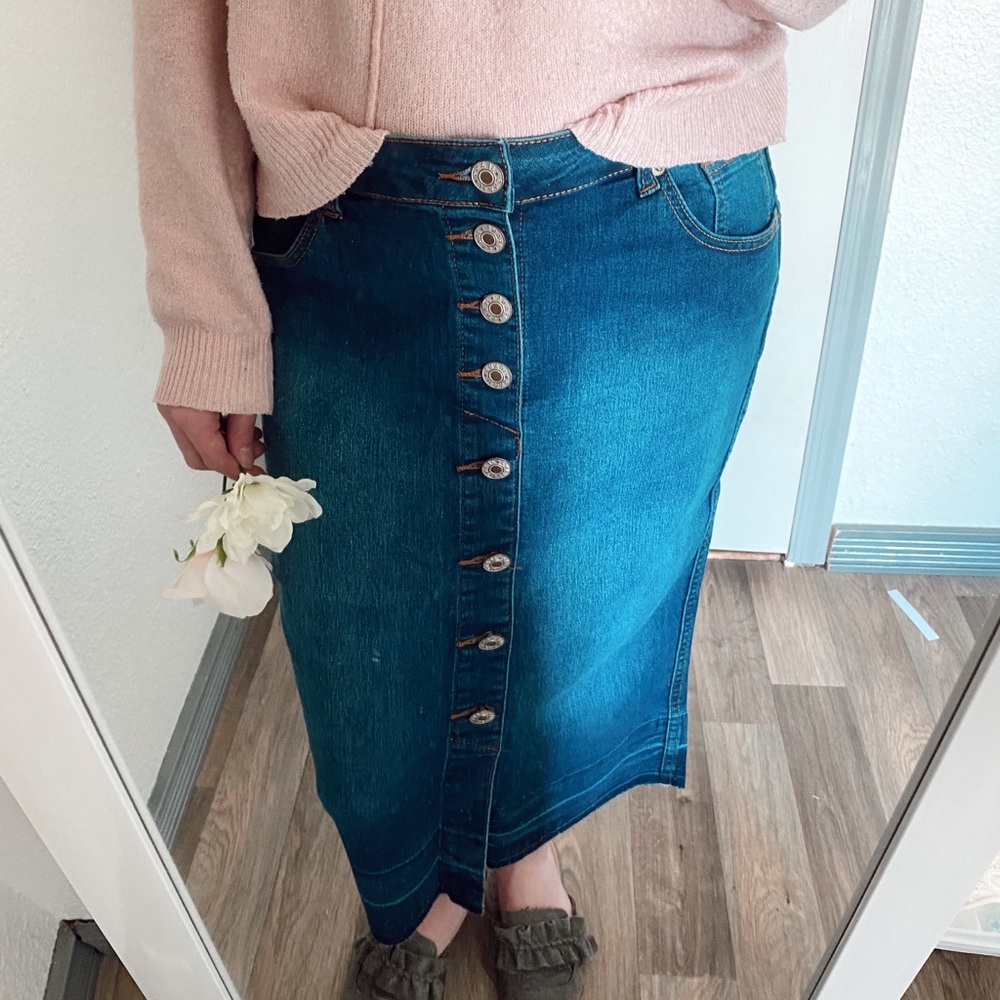 spring sunflowers denim skirt // Sold Out - Picture 2 of 6